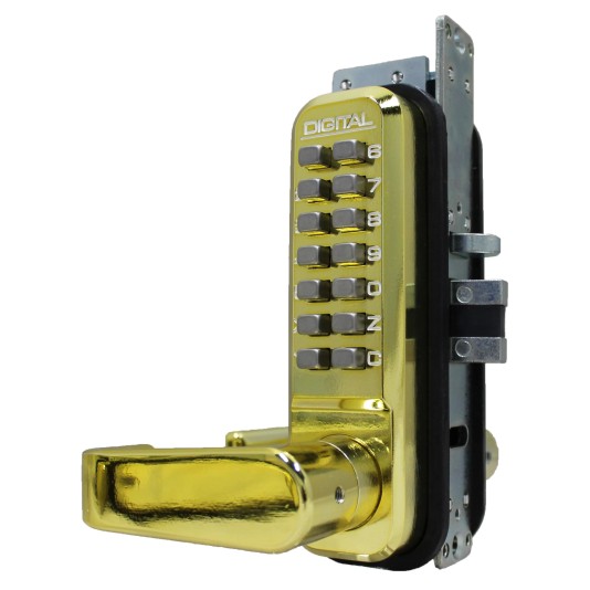 Lockey 2985 Series Mechanical Keyless Narrow Stile Lever-Handle Lock With Passage Function (Bright Brass, Single Combination) - 2985-BB-SC
