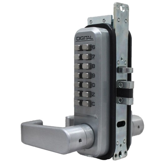 Lockey 2985DC Series Mechanical Keyless Narrow Stile Double Combination Lever-Handle Lock With Passage Function (Satin Chrome, Double Combination) - 2985-SC-DC