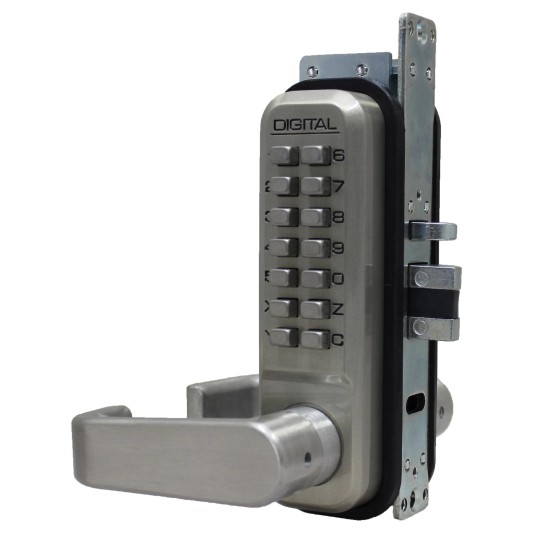 Lockey 2985DC Series Mechanical Keyless Narrow Stile Double Combination Lever-Handle Lock With Passage Function (Satin Nickel, Double Combination) - 2985-SN-DC