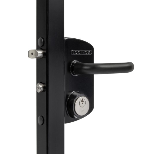 Surface mounted US Mortise cylinder gate lock (USA) for Square 2-1/2" to 2-3/4" profiles in 9005 with 3006B - Black anodised aluminum & VMZ