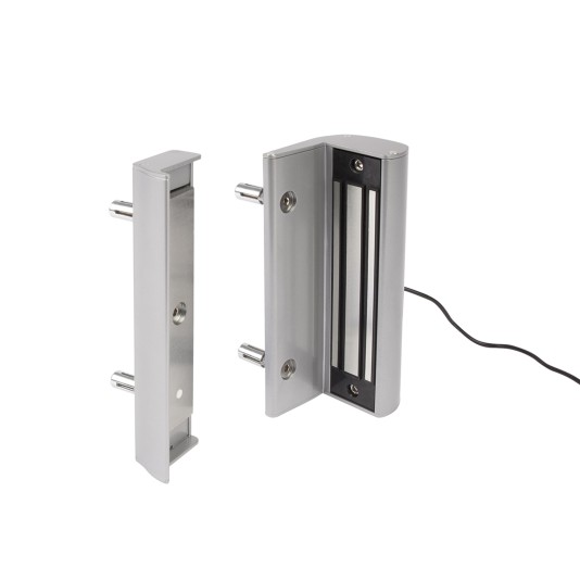 Surface mounted electromagnetic lock without integrated handles For square posts and gate profiles of 1-9/16" till 3-1/8", 660 lbs pulling force in RAL 9005