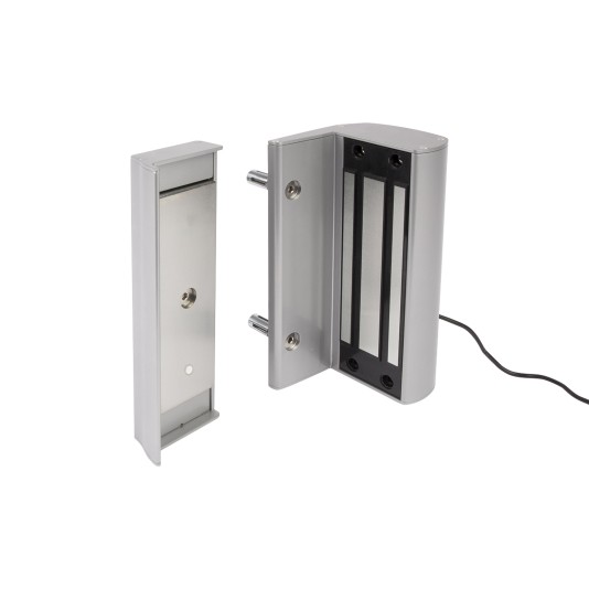 Surface mounted electromagnetic lock without integrated handles For square posts and gate profiles of 1-9/16" till 3-1/8", 1320 lbs pulling force in Silver