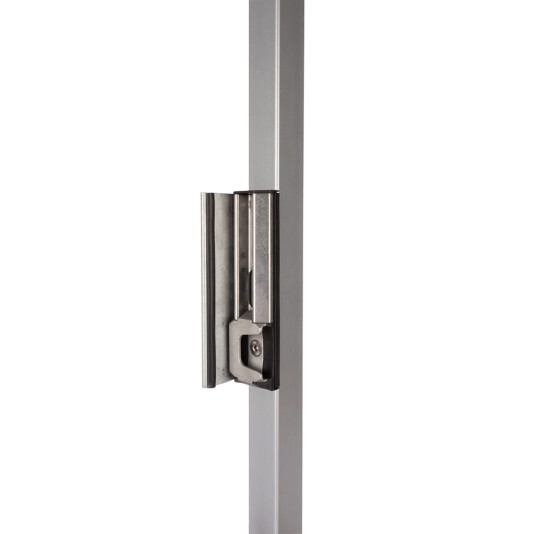 Adjustable security keep out of stainless steel for round profiles, stop plate in RAL 6005 - Mushroom axe