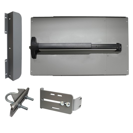 Lockey ED42S Edge Panic Shield Value Kit (Silver) - Shield, Panic Bar, Strike Bracket, Latch Protector, Jamb Stop