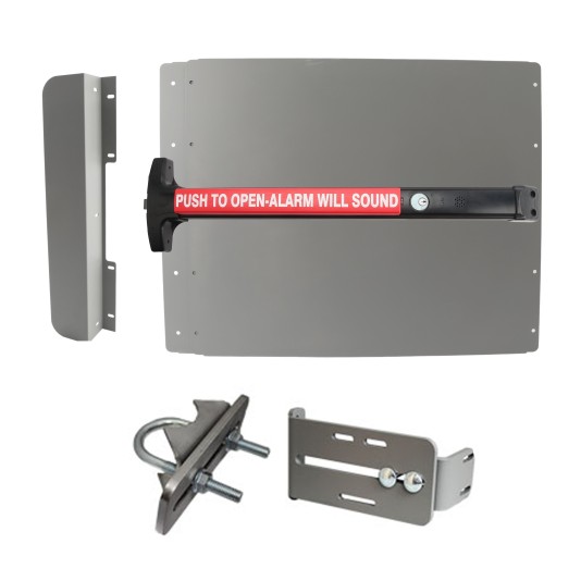 Lockey ED43SW7 Edge Panic Shield Value Kit (Silver) - Shield, Black Panic Bar, Strike Bracket, Latch Protector, Jamb Stop