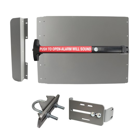Lockey ED43SLW7 Edge Panic Shield Value Kit (Silver) - Shield, Black Panic Bar, Strike Bracket, Latch Protector, Jamb Stop