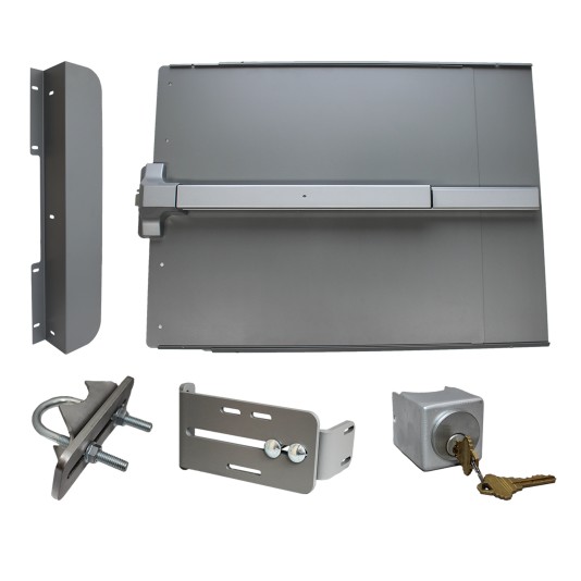 Lockey ED51SF Edge Panic Shield Safety Kit (Silver) - Shield, Fire Rated Panic Bar, Strike Bracket, Key Box, Key Cylinder, Latch Protector, Jamb Stop