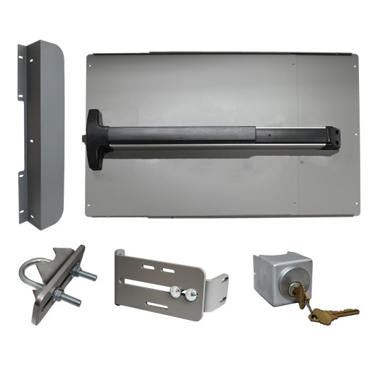 Lockey ED52BW Edge Panic Shield Safety Kit (Black) - Shield, Panic Bar, Strike Bracket, Key Box, Key Cylinder, Latch Protector, Jamb Stop