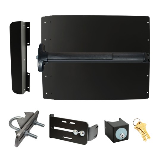 Lockey ED52B7 Edge Panic Shield Safety Kit (Black) - Shield, Panic Bar, Strike Bracket, Key Box, Key Cylinder, Latch Protector, Jamb Stop