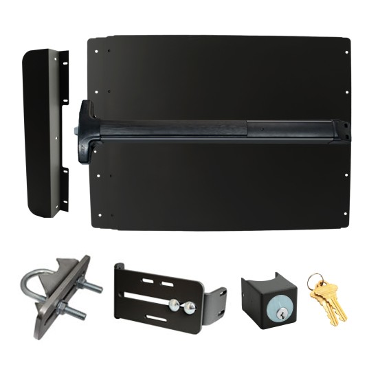 Lockey ED52BL7 Edge Panic Shield Safety Kit (Black) - Shield, Black Panic Bar, Strike Bracket, Key Box, Key Cylinder, Latch Protector, Jamb Stop