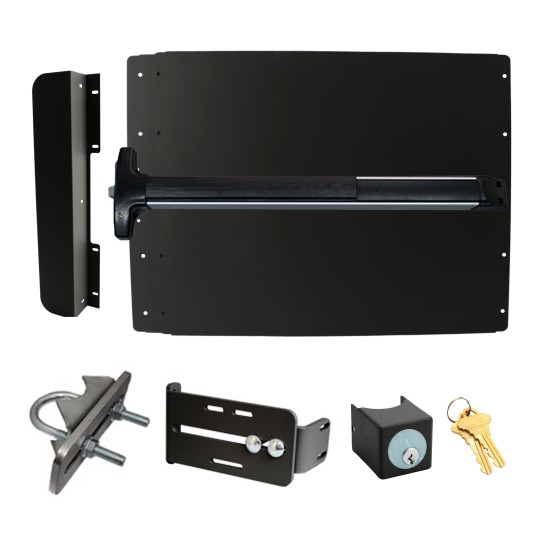 Lockey ED52BL Edge Panic Shield Safety Kit (Black) - Shield, Panic Bar, Strike Bracket, Key Box, Key Cylinder, Latch Protector, Jamb Stop