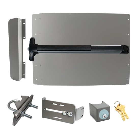 Lockey ED52BL Edge Panic Shield Safety Kit (Silver) - Shield, Panic Bar, Strike Bracket, Key Box, Key Cylinder, Latch Protector, Jamb Stop