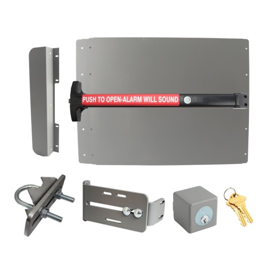 Lockey ED53SLW7 Edge Panic Shield Safety Kit (Silver) - Shield, Black Panic Bar, Strike Bracket, Key Box, Key Cylinder, Latch Protector, Jamb Stop