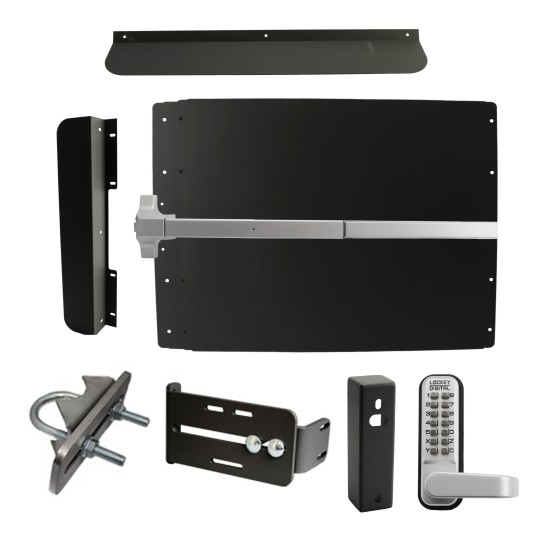 Lockey ED61BLM Edge Panic Shield Security Kit (Black) - Shield, Panic Bar, Strike Bracket, Gate Box, Panic Trim, Latch Protector, Jamb Stop, Max Guard