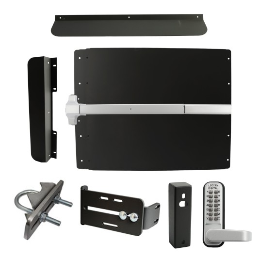 Lockey ED61BM Edge Panic Shield Security Kit (Black) - Shield, Panic Bar, Strike Bracket, Gate Box, Panic Trim, Latch Protector, Jamb Stop, Max Guard