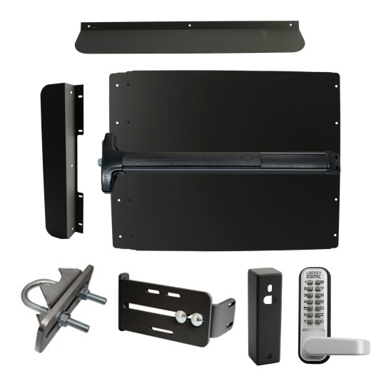 Lockey ED62B7 Edge Panic Shield Security Kit (Black) - Shield, Panic Bar, Strike Bracket, Gate Box, Panic Trim, Latch Protector, Jamb Stop, Max Guard