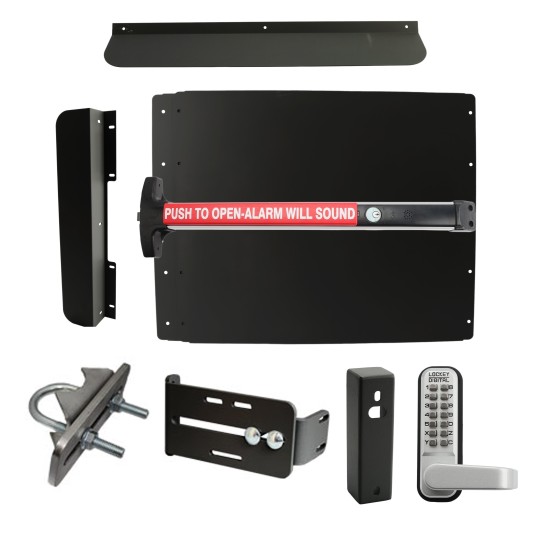 Lockey ED63B Edge Panic Shield Security Kit (Black) - Shield, Panic Bar, Strike Bracket, Gate Box, Panic Trim, Latch Protector, Jamb Stop, Max Guard
