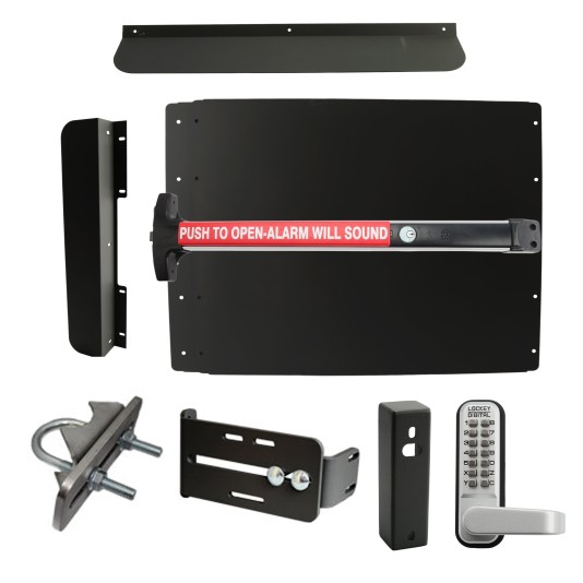 Lockey ED63BLW Edge Panic Shield Security Kit (Black) - Shield, Panic Bar, Strike Bracket, Gate Box, Panic Trim, Latch Protector, Jamb Stop, Max Guard