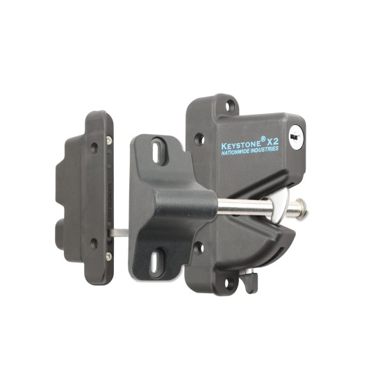 Nationwide Keystone X-External Heavy-Duty, Reversible, Two Sided Keyed-Alike, Lockable External Mount Spindle Latch for Gates (Nylon) Black (Default)