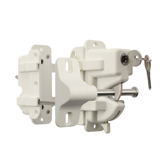 Nationwide Keystone X-External Heavy-Duty, Reversible, Two Sided Keyed-Alike, Lockable External Mount Spindle Latch for Gates (Nylon) White (Default)