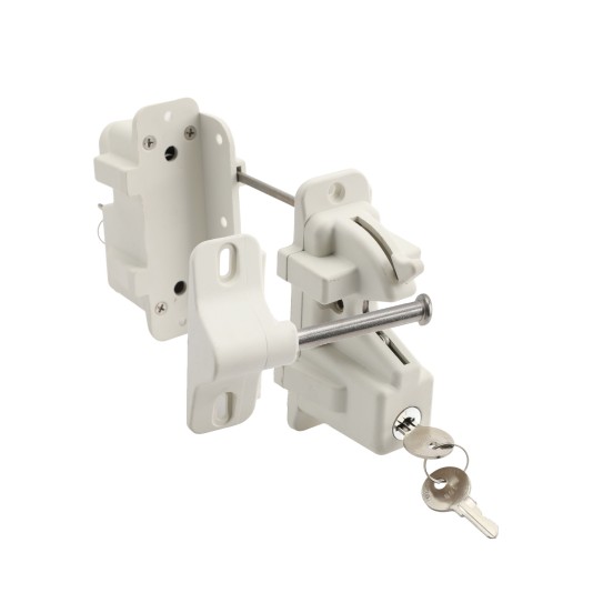 Nationwide Keystone X-External Heavy-Duty, Reversible, Two Sided Keyed-Alike, Lockable External Mount Spindle Latch for Gates (Nylon) White (Default)