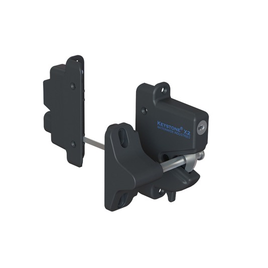 Nationwide Keystone X2 Heavy-Duty, Reversible, Two Sided Lockable, Keyed-Alike, Slimline External Mount Spindle Latch for Gates with Stainless Steel Scews (Nylon) Black