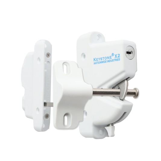 Nationwide Keystone X2 Heavy-Duty, Reversible, Two Sided Lockable, Slimline External Mount Spindle Latch for Gates (Nylon) White (Default)