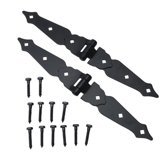 Nationwide 8" Ornamental Double Strap Hinge with 1 3/4" Lag Screws (Black) - NW38936Q 