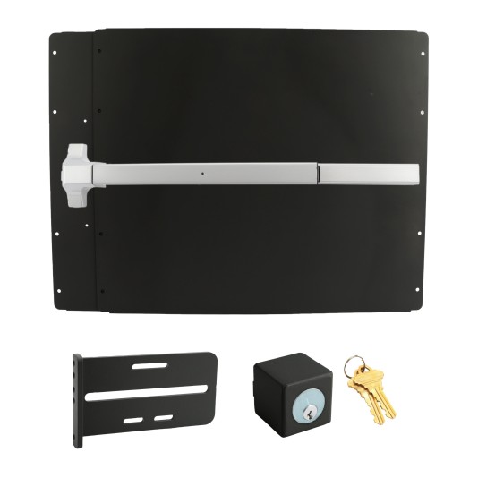 Lockey PS51BF Panic Shield Safety Kit (Black) - Shield, Fire Rated Panic Bar, Strike Bracket, Key Box, Key Cylinder
