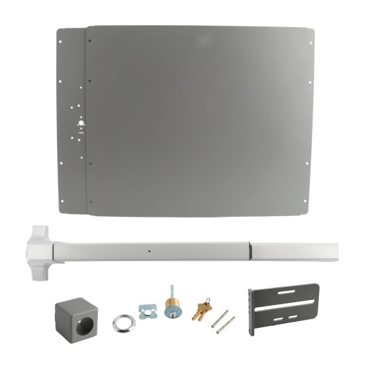 Lockey PS51S Panic Shield Safety Kit (Silver) - Shield, Panic Bar, Strike Bracket, Key Box, Key Cylinder (Panic Exit Hardware)