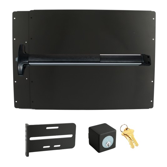 Lockey PS52BL Panic Shield Safety Kit (Black) - Shield, Panic Bar, Strike Bracket, Key Box, Key Cylinder