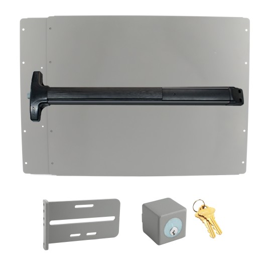 Lockey PS52SL7 Panic Shield Safety Kit (Silver) - Shield, Black Panic Bar, Strike Bracket, Key Box, Key Cylinder
