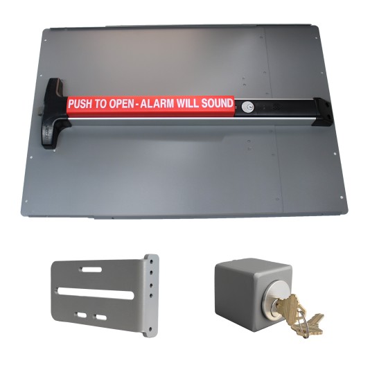 Lockey PS53BW7 Panic Shield Safety Kit (Black) - Shield, Black Panic Bar, Strike Bracket, Key Box, Key Cylinder