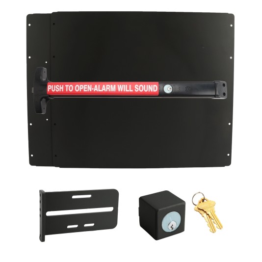 Lockey PS53BW7 Panic Shield Safety Kit (Black) - Shield, Black Panic Bar, Strike Bracket, Key Box, Key Cylinder