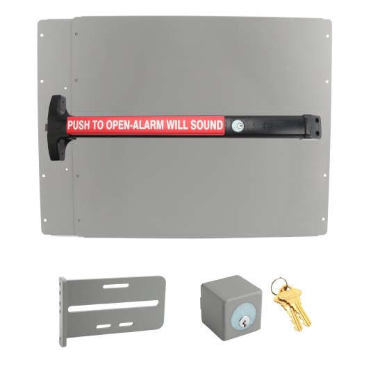 Lockey PS53SW7 Panic Shield Safety Kit (Silver) - Shield, Black Panic Bar, Strike Bracket, Key Box, Key Cylinder