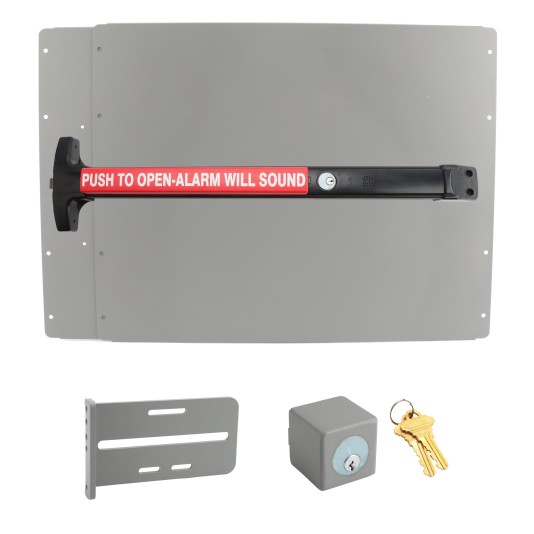 Lockey PS53SLW7 Panic Shield Safety Kit (Silver) - Shield, Black Panic Bar, Strike Bracket, Key Box, Key Cylinder