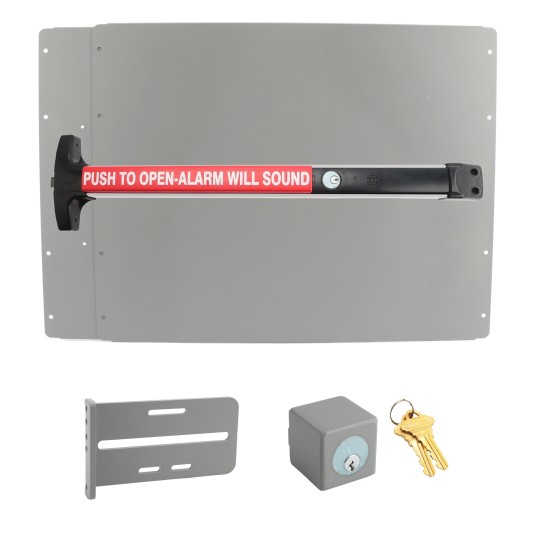 Lockey PS53SLW Panic Shield Safety Kit (Silver) - Shield, Panic Bar, Strike Bracket, Key Box, Key Cylinder