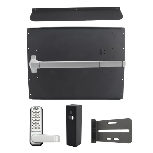 Lockey PS61SLM Panic Shield Security Kit (Silver) - Shield, SS Panic Bar, Strike Bracket, Gate Box, Panic Trim, Max Guard