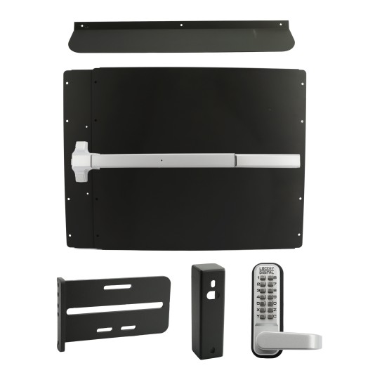 Lockey PS61BF Panic Shield Security Kit (Black) - Shield, Fire Rated Panic Bar, Strike Bracket, Gate Box, Panic Trim, Max Guard