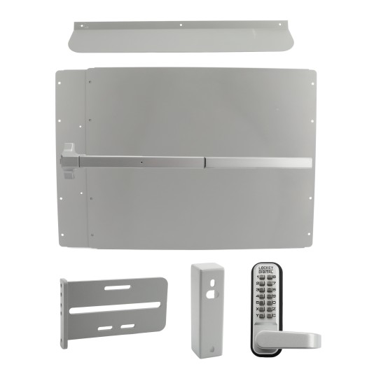 Lockey PS61SLM Panic Shield Security Kit (Silver) - Shield, SS Panic Bar, Strike Bracket, Gate Box, Panic Trim, Max Guard