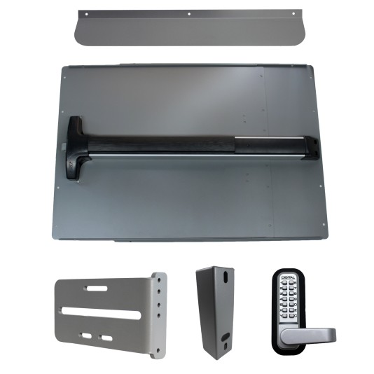 Lockey PS62SL7 Panic Shield Security Kit (Silver) - Shield, Black Panic Bar, Strike Bracket, Gate Box, Panic Trim, Max Guard