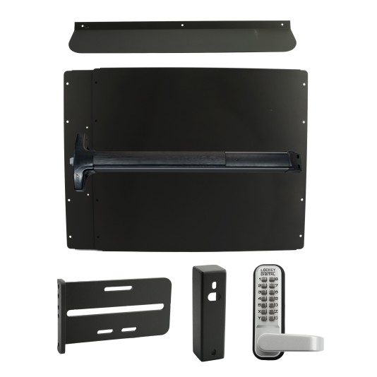 Lockey PS62B7 Panic Shield Security Kit (Black) - Shield, Black Panic Bar, Strike Bracket, Gate Box, Panic Trim, Max Guard