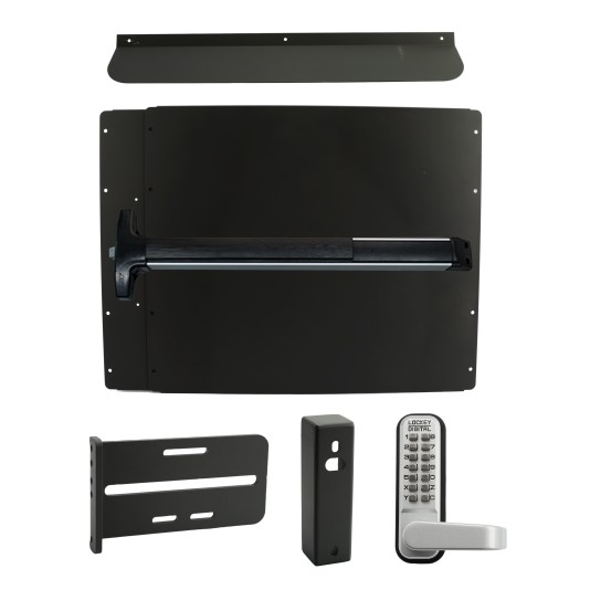 Lockey PS62BW Panic Shield Security Kit (Black) - Shield, Panic Bar, Strike Bracket, Gate Box, Panic Trim, Max Guard