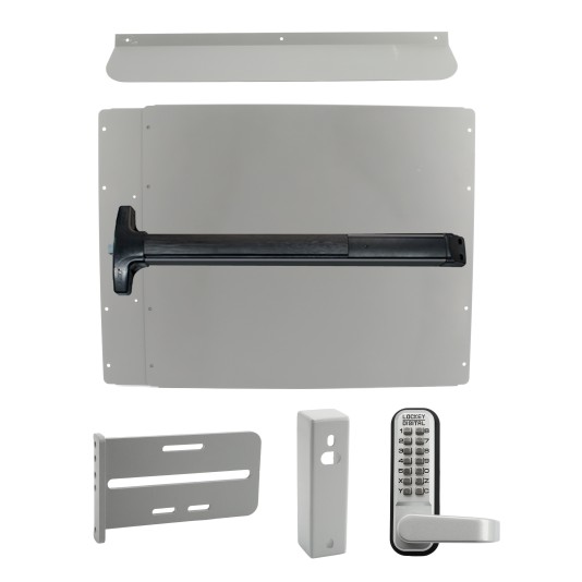 Lockey PS62S7 Panic Shield Security Kit (Silver) - Shield, Black Panic Bar, Strike Bracket, Gate Box, Panic Trim, Max Guard