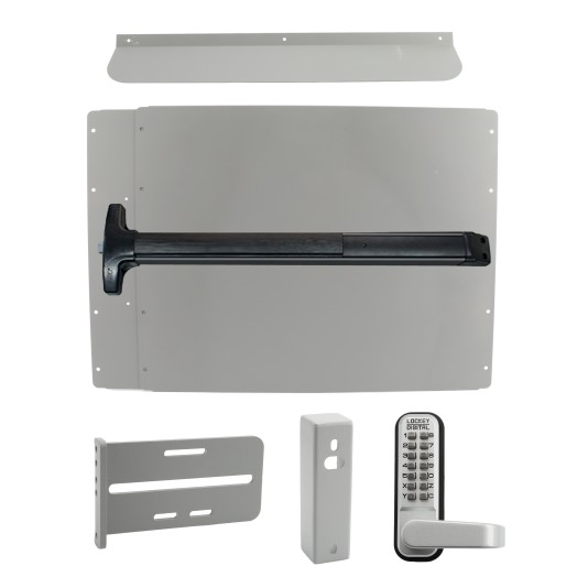 Lockey PS62SL7 Panic Shield Security Kit (Silver) - Shield, Black Panic Bar, Strike Bracket, Gate Box, Panic Trim, Max Guard