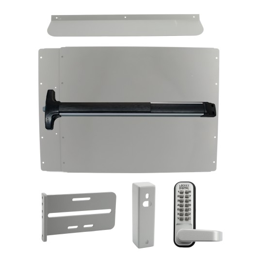 Lockey PS62SL Panic Shield Security Kit (Silver) - Shield, Panic Bar, Strike Bracket, Gate Box, Panic Trim, Max Guard