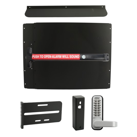 Lockey PS63BW7 Panic Shield Security Kit (Black) - Shield, Black Panic Bar, Strike Bracket, Gate Box, Panic Trim, Max Guard