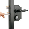 Surface mounted gate lock for Square 2-1/2" to 3" profiles in silver, 3006M - Aluminum handle pair & Cylinder: VSZ - Keyed to differ