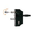 Small surface mounted ornamental gate lock for Square 2" to 2-3/8" profiles in RAL 9005 with 3006FA - Zamac handle pair & Cylinder: VCA - Keyed to differ