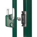 Surface mounted sliding gate lock for Square 2-1/2" profiles in silver with 3006S - Reinforced aluminum handle pair & Cylinder: VSZ - Keyed to differ